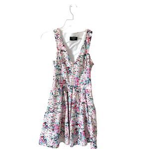 Guess Fit and Flare Zipper Mini Dress White Multi Color Size 2